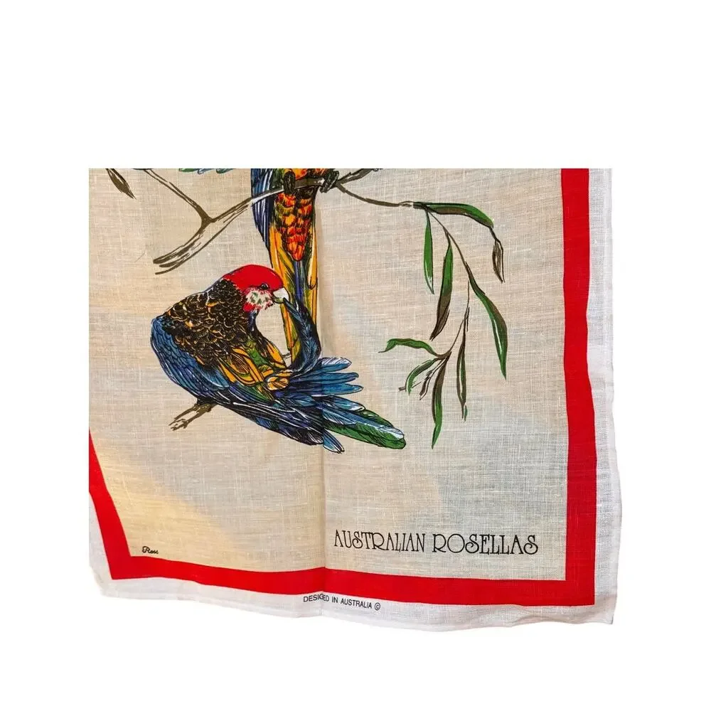 Vtg New Souvenir Australian Parrots Rosellas Linen Tea Towel Tapestry